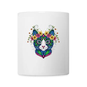 Katze mit Blumen - Tasse - Weiß - Vorne