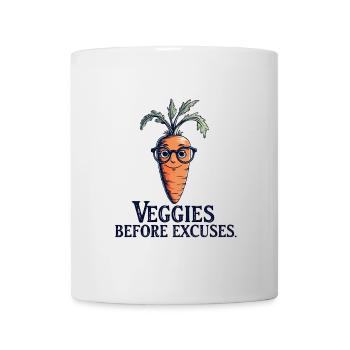 Veggies Before Excuses – Lustige Karotte - Tasse - Weiß - Vorne