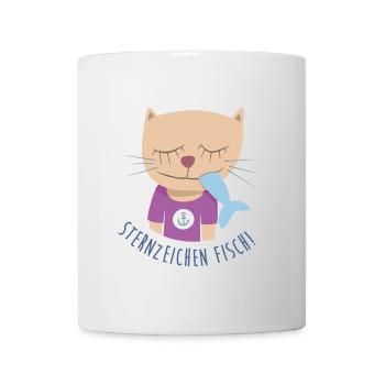 Katze Hafen maritim Anker Fisch Comic Sternzeichen - Tasse - Weiß - Vorne