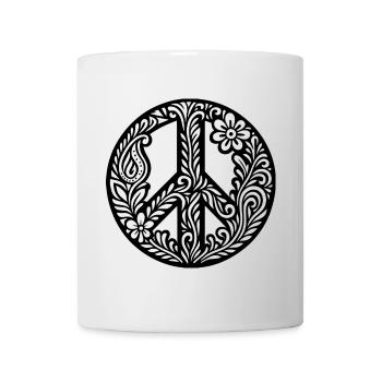 Signe de paix avec des fleurs en noir et blanc - Mug blanc - blanc - Devant