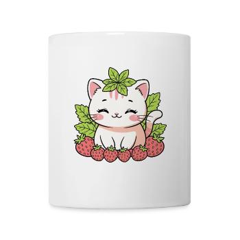 Kitten with strawberries and leaves - Mug - white - Front