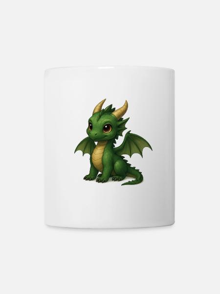 Mignon dragon émeraude - Motif de dessin animé magique - Mug blanc - blanc