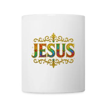 JESUS Glitzer Gold Pailletten - Tasse - Weiß - Vorne