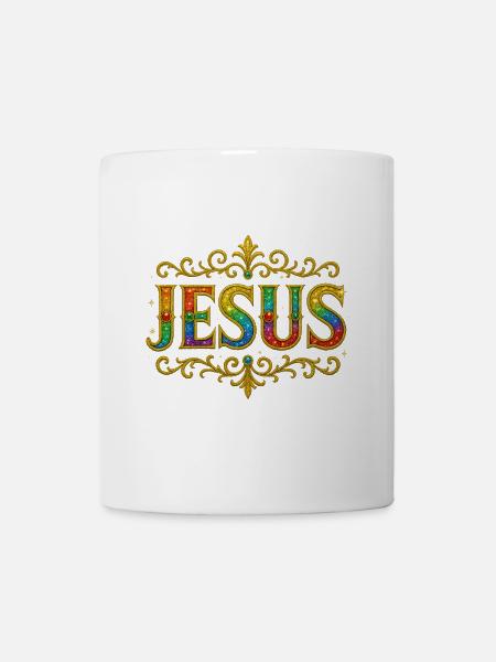 JESUS Glitzer Gold Pailletten - Tasse - Weiß