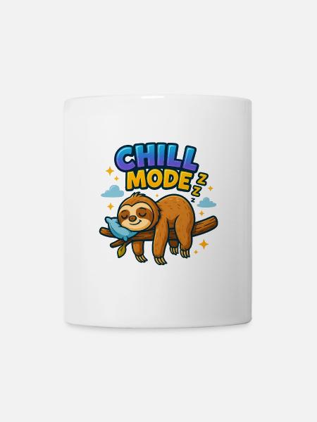 Chill Mode – Lustiges Faultier Cartoon - Tasse - Weiß