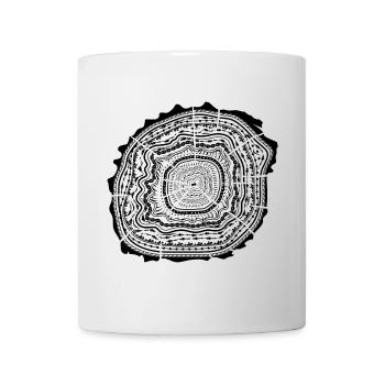 Holzscheibe mit Rinde - Baumringe - Tasse - Weiß - Vorne