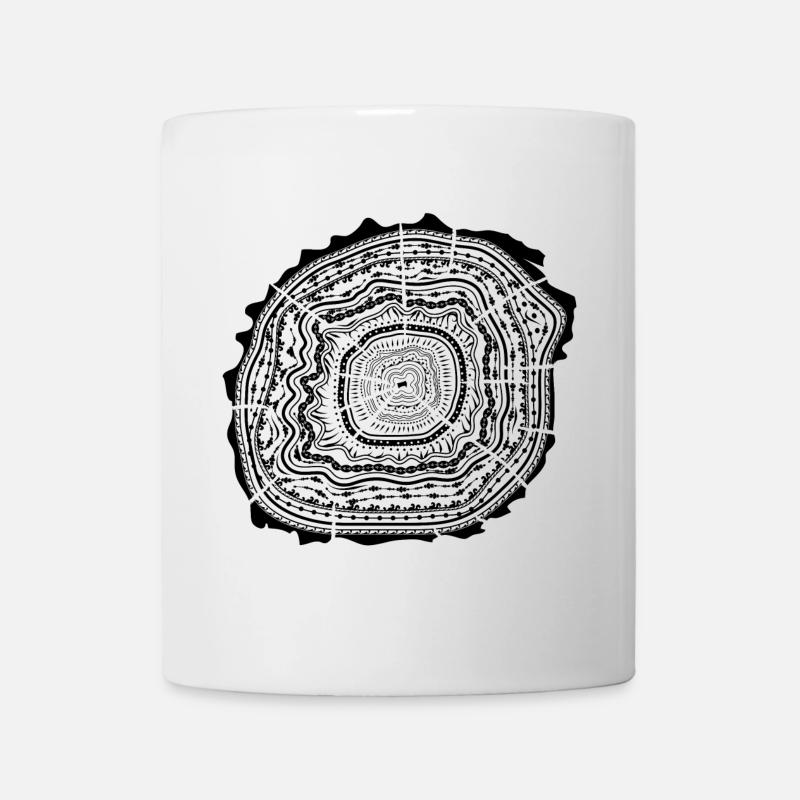 Disque en bois avec écorce - anneaux d'arbre - Mug blanc - blanc