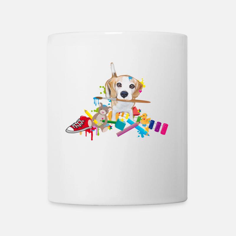 niedlicher Beagle mit Pinsel und Spielzeug - Tasse - Weiß