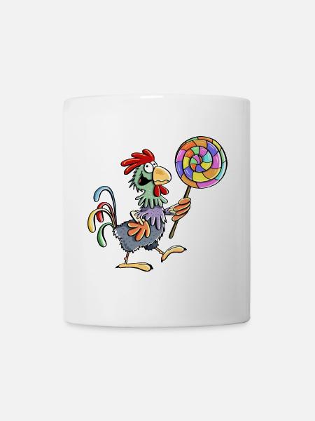 Huhn mit Lolli - Hahn - Henne - Lutscher - Essen - Tasse - Weiß