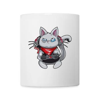 Cat with headphones - playing cat - gamer cat - Mug - white - Front