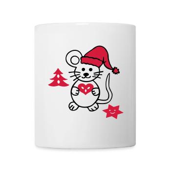 niedliche Maus mit Weihnachtsmütze - Tasse - Weiß - Vorne