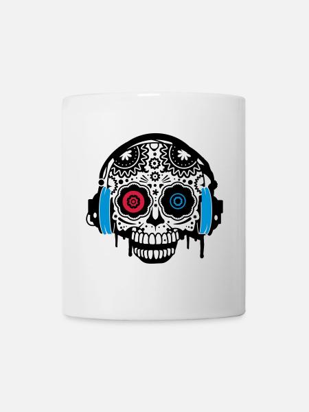 A Sugar Skull with headphones - Mug - white