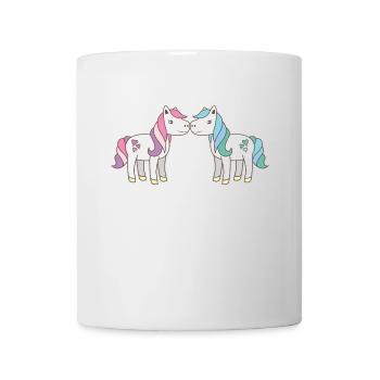 zwei niedliche Einhörner, die Rosa und Aqua küssen - Tasse - Weiß - Vorne