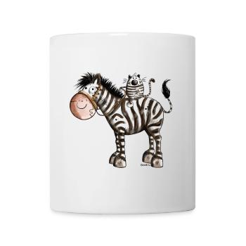 Zebra mit Katze - Tasse - Weiß - Vorne