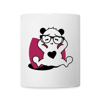 Panda avec des lunettes de nerd et un bouton de coeur en se détendant - Mug blanc - blanc - Devant