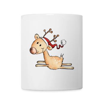 Jumping Christmas Reindeer - Gift - Comic - Mug - white - Front