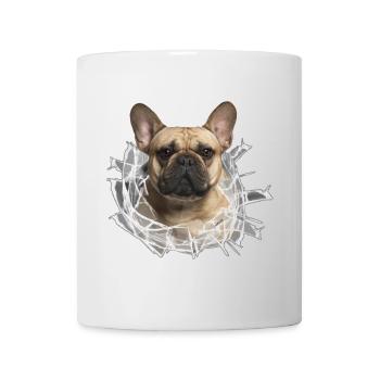 Französische Bulldogge im *Glas-Loch* - Tasse - Weiß - Vorne