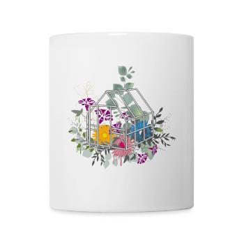Greenhouse with lush flowers and plants - Mug - white - Front