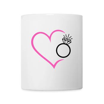 Herz mit Diamantring Ehering Ring Hochzeit Braut - Tasse - Weiß - Vorne