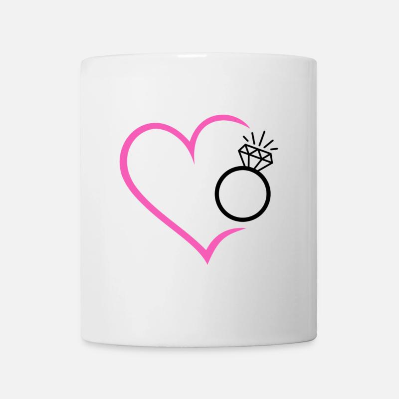 Herz mit Diamantring Ehering Ring Hochzeit Braut - Tasse - Weiß