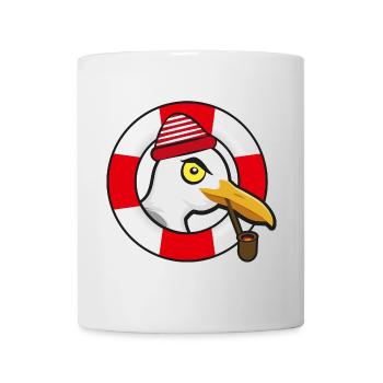 Cool seagull with hat pipe and lifebuoy - Mug - white - Front