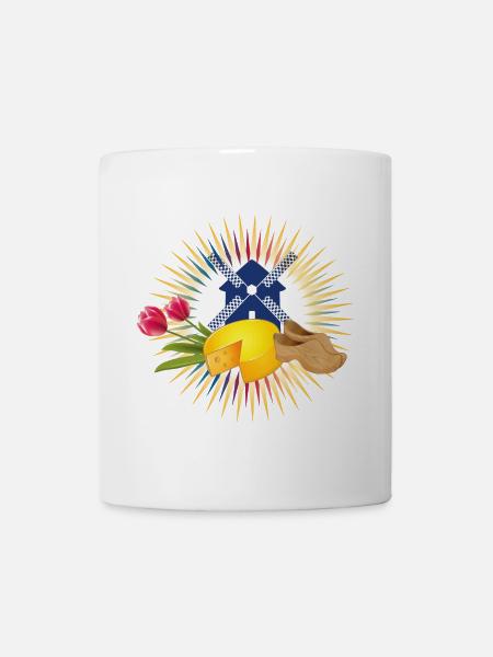 Moulin à vent avec tulipes, sabots et fromage hollandais - Mug blanc - blanc