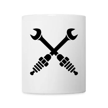 Clé à molette croisée avec bougies de contact - Mug blanc - blanc - Devant