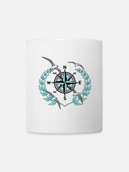 Kompass Windrose Möwen Nautik Maritim Seefahrt - Tasse - Weiß