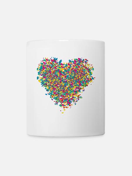 bunt leuchtendes Konfetti Herz - Tasse - Weiß