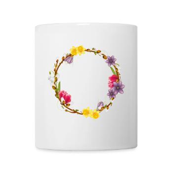 Couronne printanière de chatons et de fleurs de saule - Mug blanc - blanc - Devant