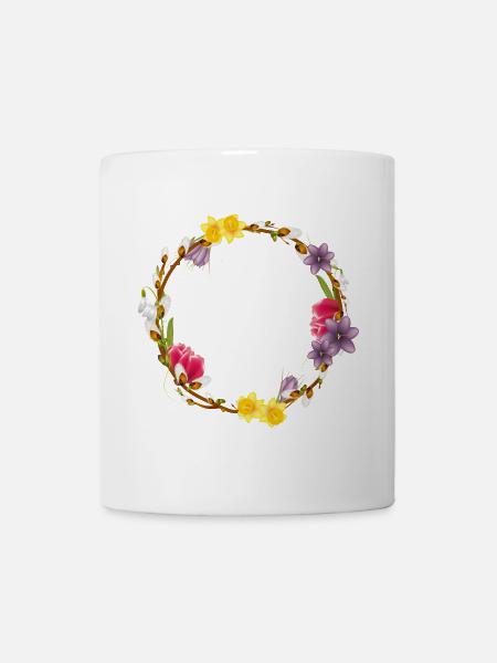 Couronne printanière de chatons et de fleurs de saule - Mug blanc - blanc