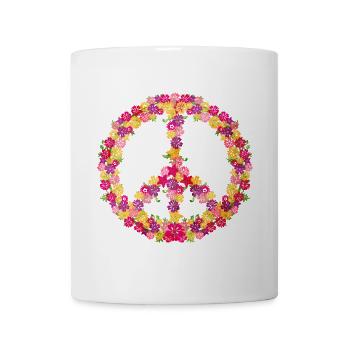 Flower-Power Friedenssymbol Retro-Vibes - Tasse - Weiß - Vorne