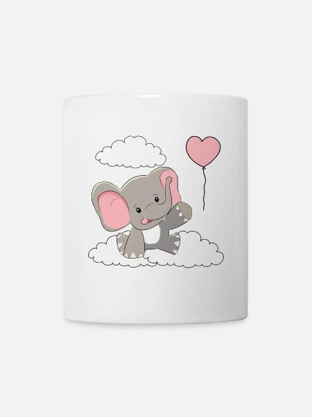 Elefant Baby Luftballon Wolken Himmel fliegen - Tasse - Weiß