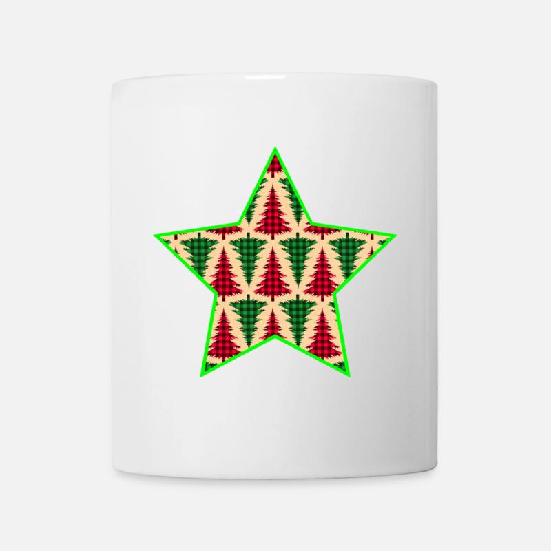 Karierter Baumstern mit Neonumriss - Tasse - Weiß