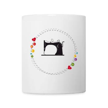 nostalgisch stilisierte Nähmaschine mit Knöpfe - Tasse - Weiß - Vorne