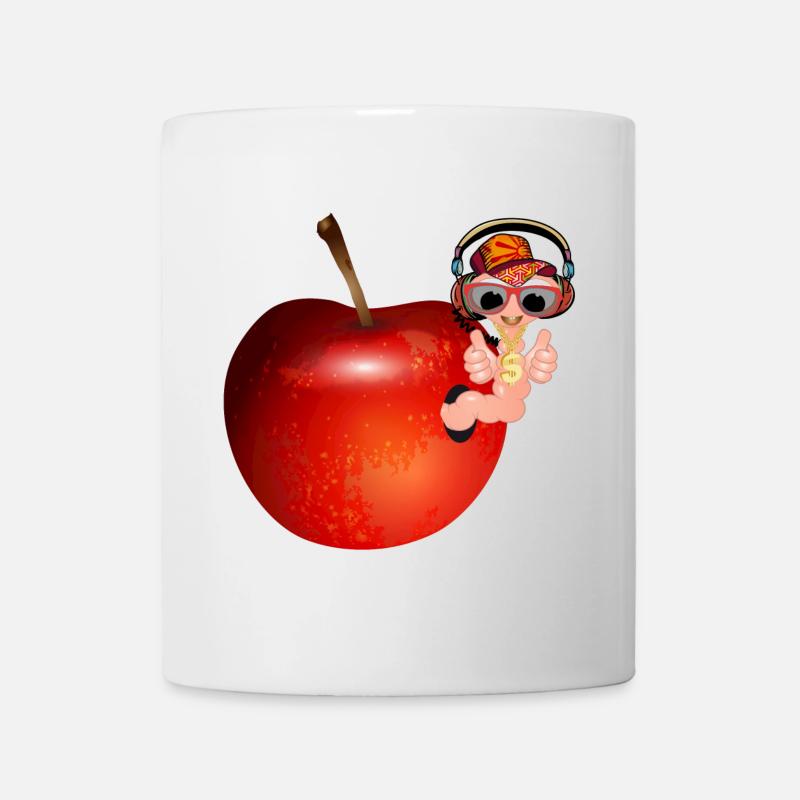 kleiner Regenwurm als Hip Hopper im roten Apfel - Tasse - Weiß