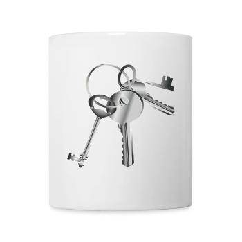 clés argentées sur un porte-clés - Mug blanc - blanc - Devant