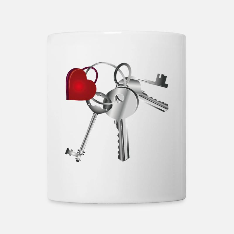 Porte-clés avec clé et porte-clés - Mug blanc - blanc