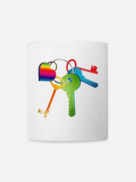Porte-clés avec clés colorées et cœur coloré - Mug blanc - blanc