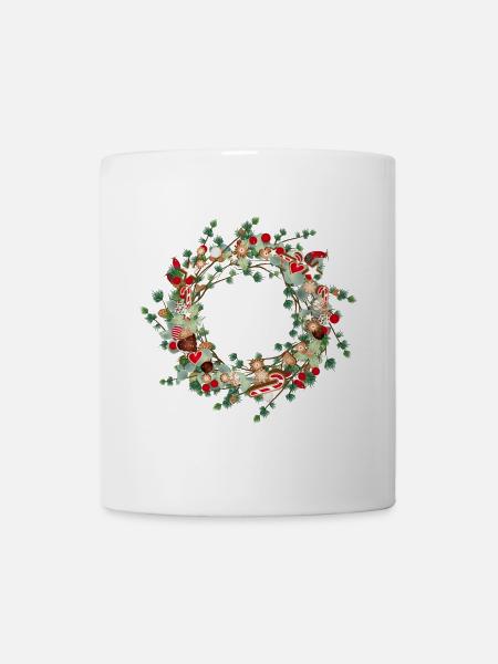 filigraner weihnachtlicher Lärchenkranz als Rahmen - Tasse - Weiß