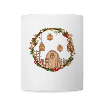 Gnome door in the Christmas wreath for Christmas - Mug - white - Front