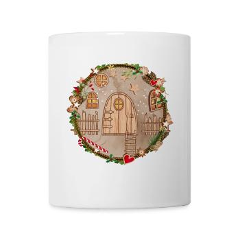 Wichteltür im Weihnachtskranz für Weihnachten - Tasse - Weiß - Vorne