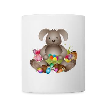 kleiner Osterhase mit Osternest voller Ostereier - Tasse - Weiß - Vorne