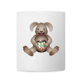 Osterhase mit Herz und Osternest voller Ostereier - Tasse - Weiß - Vorne