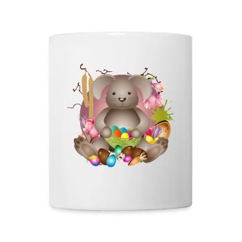 kleiner Osterhase mit Osternest voller Ostereier - Tasse - Weiß - Vorne