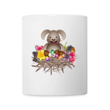 kleiner Osterhase im Osternest voller Ostereier - Tasse - Weiß - Vorne