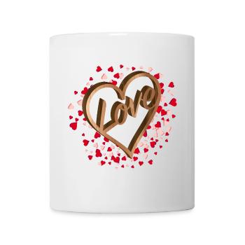 Herz mit Liebesgruß in Holz Optik für Valentinstag - Tasse - Weiß - Vorne