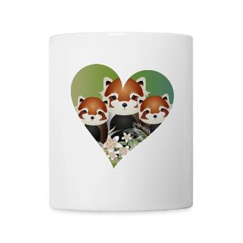 magical red panda bear family with green heart - Mug - white - Front