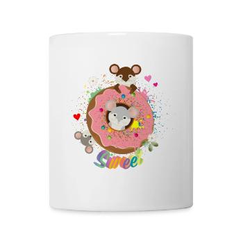 three cute mice and a donut with pink glaze - Mug - white - Front