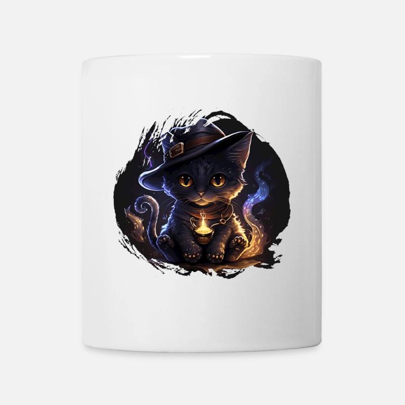 Mystical Witch Cat with Magic Hat - Mug - white